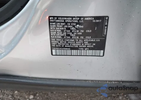 2018 Volkswagen Atlas 3.6L V6 Se/3.6L V6 Se W/Technology из США, поврежденный, VIN 1V2LR2CA0JC538442